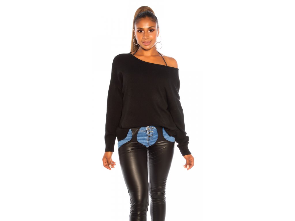 Oversize svetr s odhalenými zády Lena černý