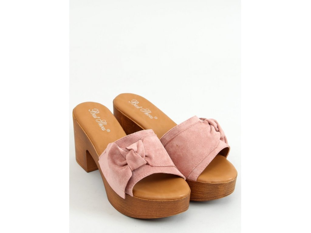 Pantofle dřeváky s mašlí Davinia růžové