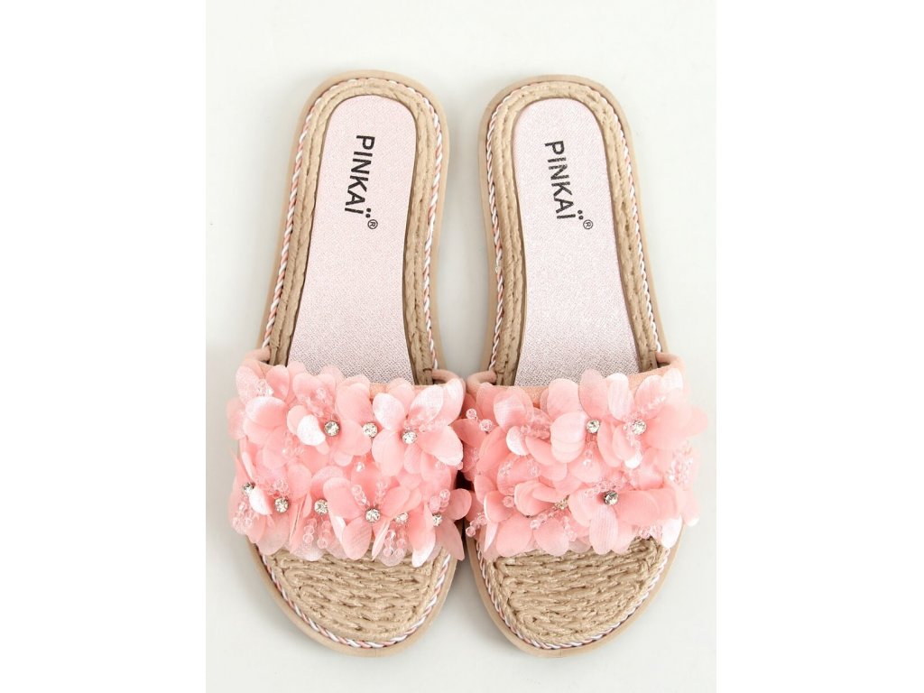 Pantofle s květinami a kameny Patty růžové