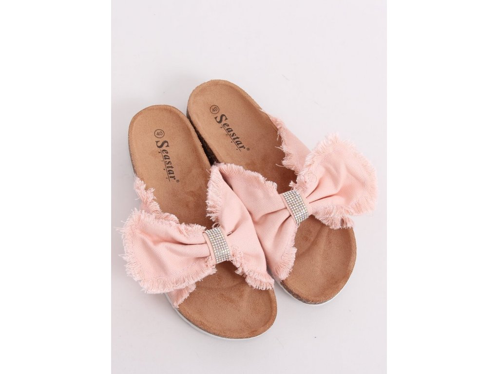Pantofle s mašlí a kamínky Rexanne růžové
