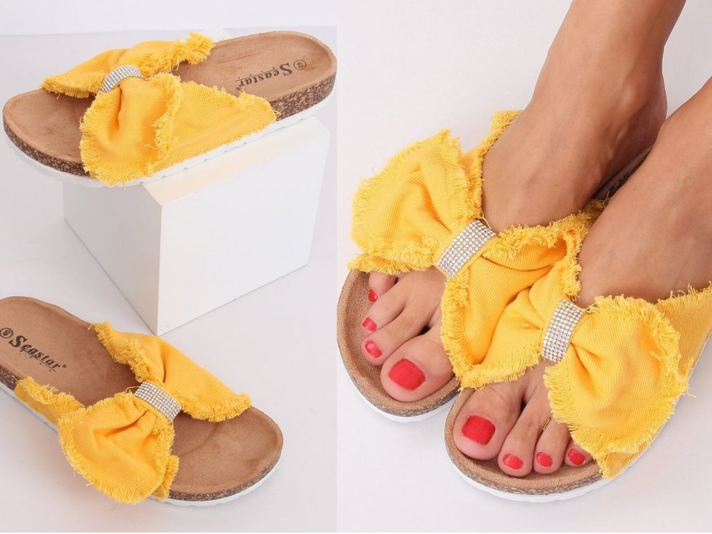 Pantofle s mašlí a kamínky Rexanne žluté