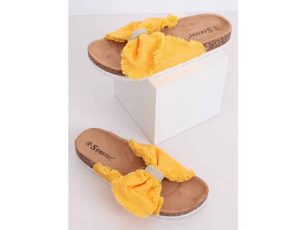 Pantofle s mašlí a kamínky Rexanne žluté