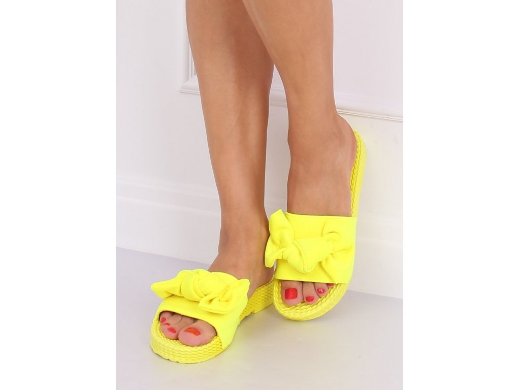 Pantofle s mašlí Joelle neonově žluté