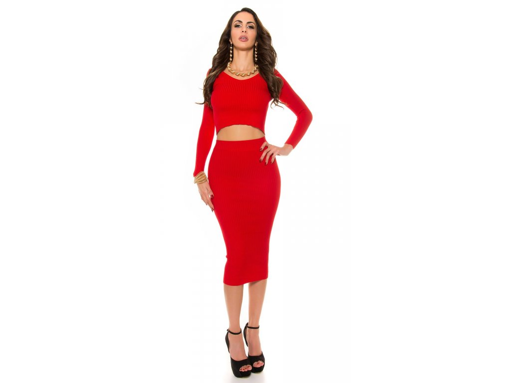 Pletená pouzdrová sukně Červená