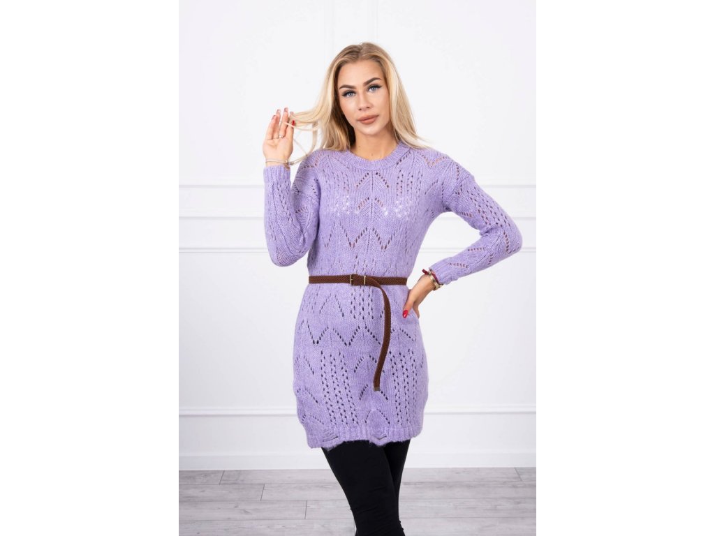 Pletené šaty/dlouhý svetr s páskem Albertine fialové