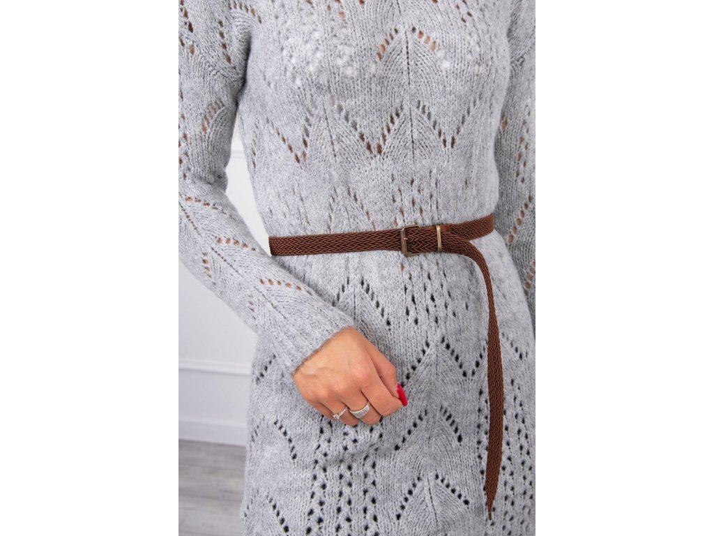 Pletené šaty/dlouhý svetr s páskem Albertine šedé