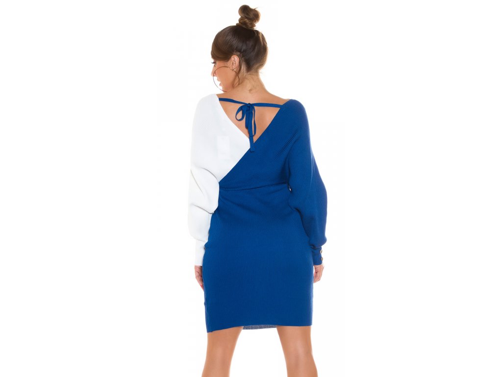 Pletené šaty s ozdobnou sponou Les modré/bílé