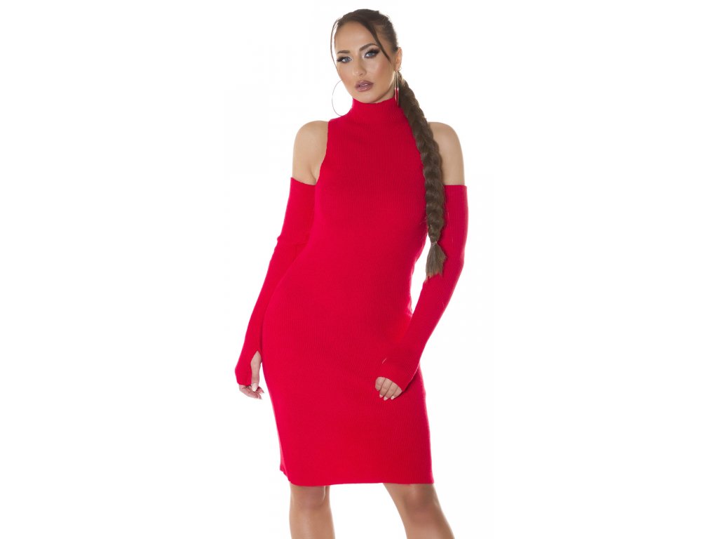 Pletené šaty s rukávy Hosannah červené