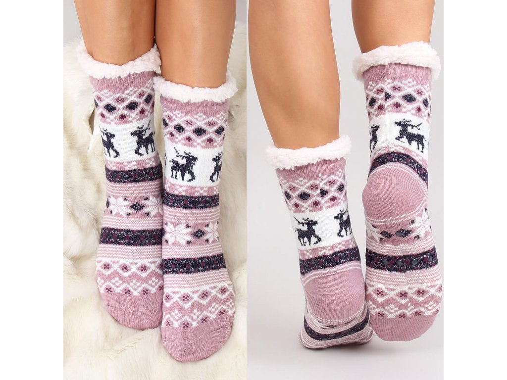 Ponožky s beránkem s vánočními motivy Camille fialové