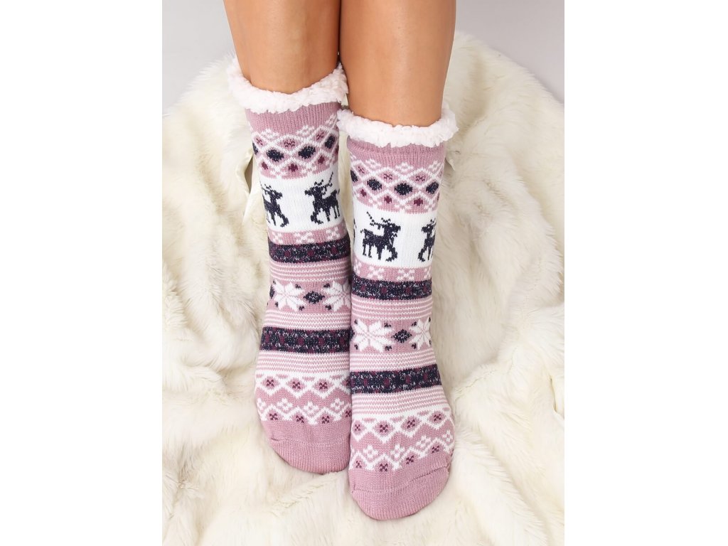Ponožky s beránkem s vánočními motivy Camille fialové