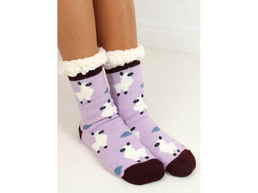 Ponožky s ovečkami zateplené beránkem Linda fialové