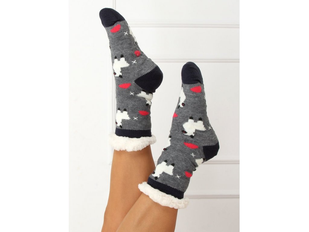 Ponožky s ovečkami zateplené beránkem Linda šedé