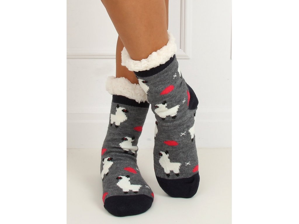 Ponožky s ovečkami zateplené beránkem Linda šedé