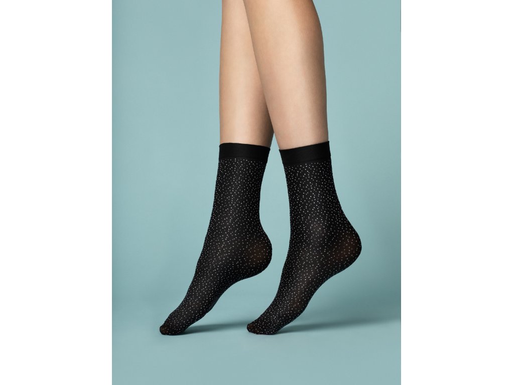 Puntíkované silonové ponožky 40 DEN Cheri černé/bílé