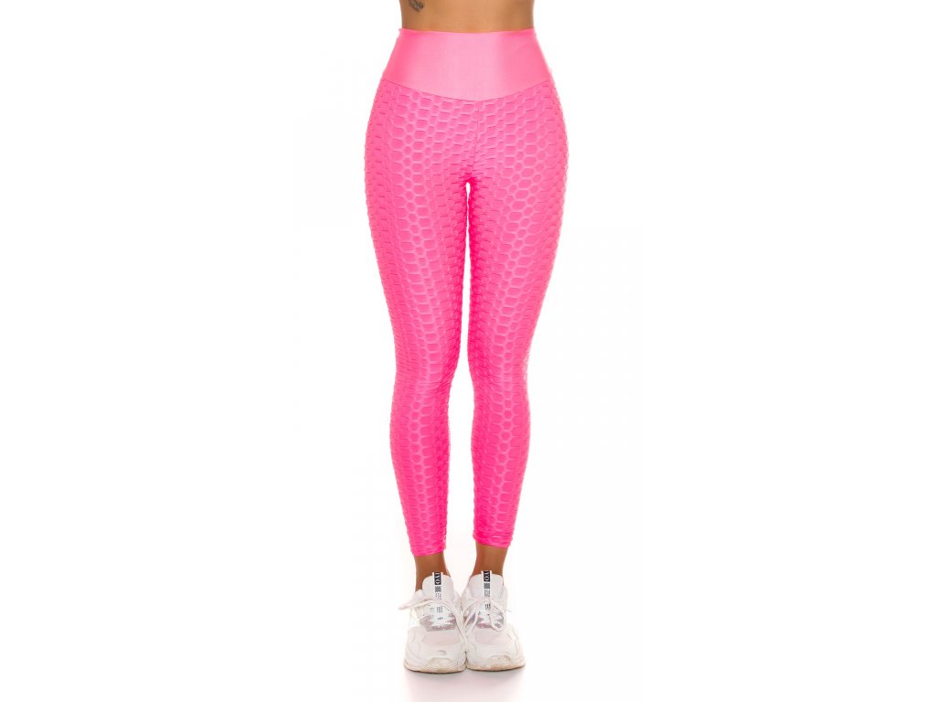 Push-up legíny s vysokým pasem a mašlí Cecelia neonově růžové
