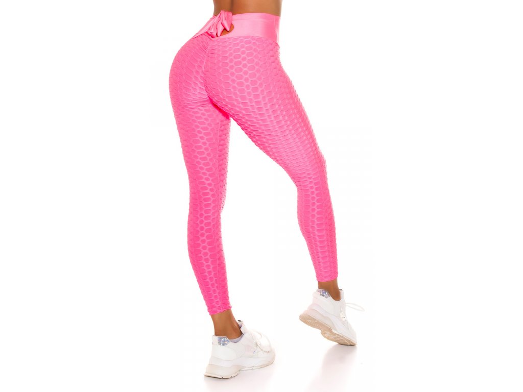 Push-up legíny s vysokým pasem a mašlí Cecelia neonově růžové