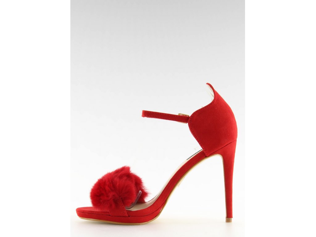Sandály na podpatku s kožíškem Mara červené
