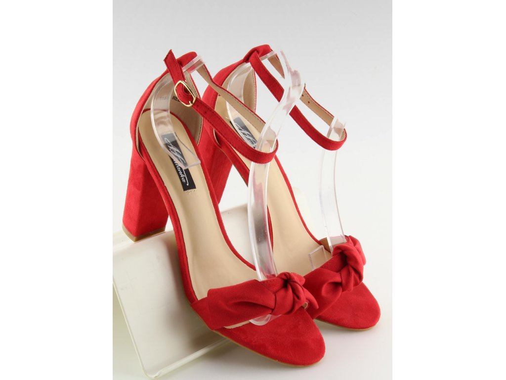 Sandály na podpatku s mašlí Margot červené