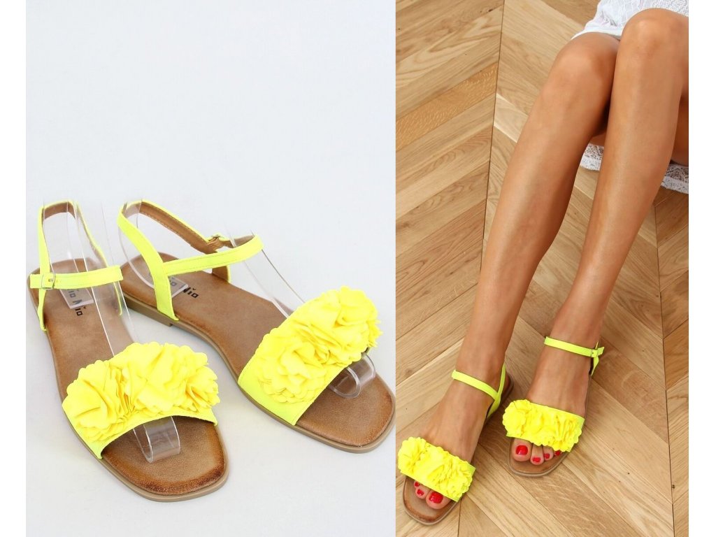 Sandály s květinami Dindraine žluté
