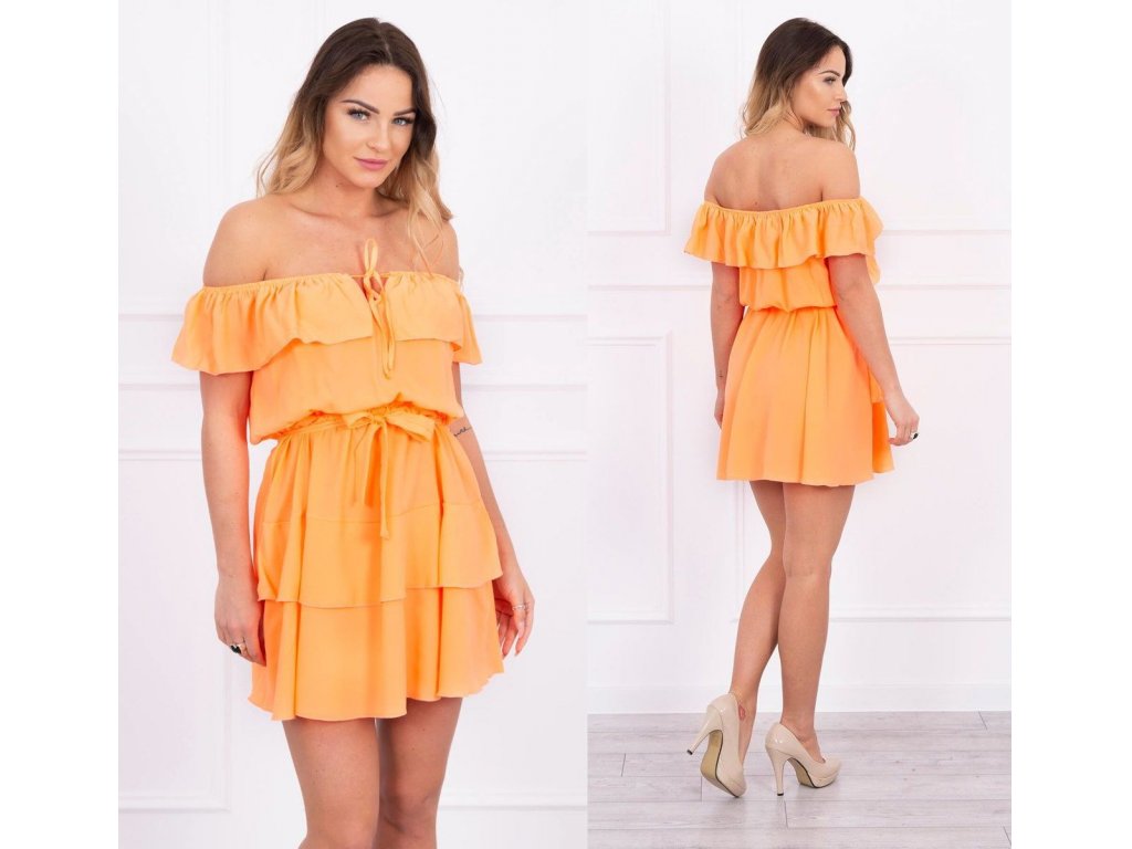 Šaty s rozšířenou sukýnkou a volánky Brier neonově oranžové