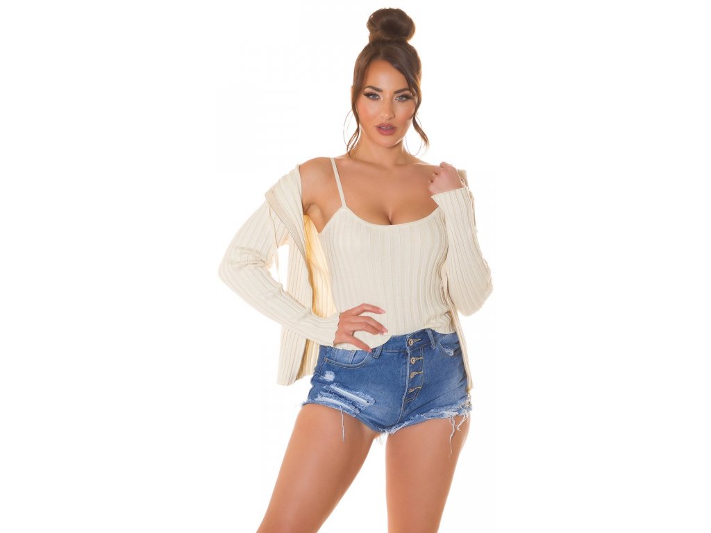 Set svetr na zip + crop top Lizzy béžový