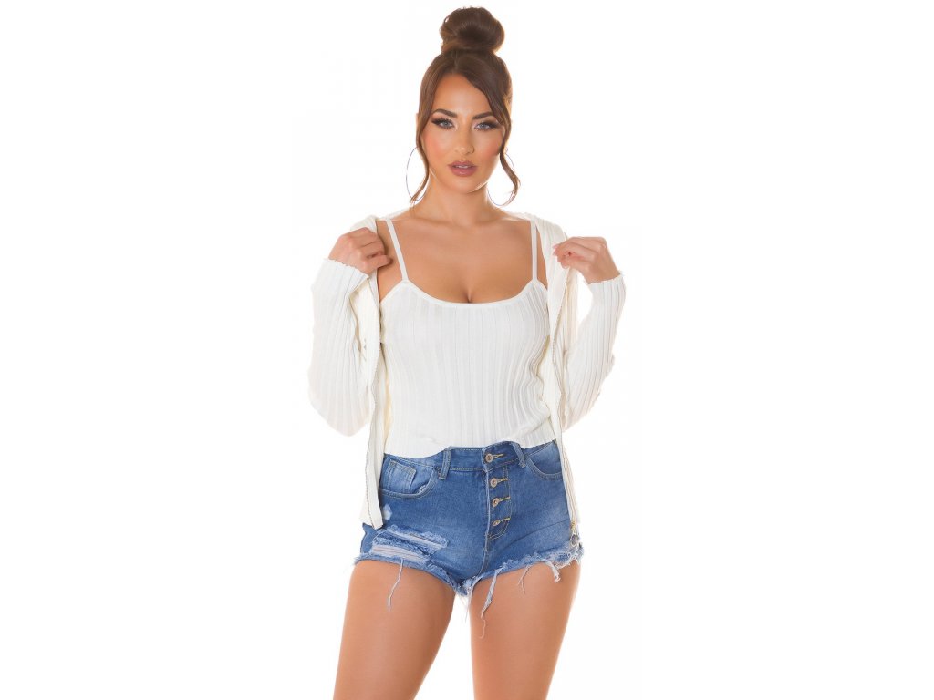 Set svetr na zip + crop top Lizzy bílý
