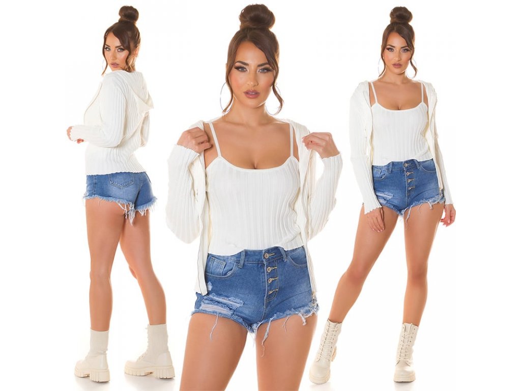 Set svetr na zip + crop top Lizzy bílý