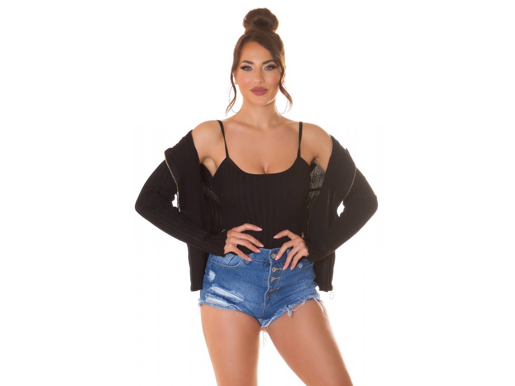 Set svetr na zip + crop top Lizzy černý