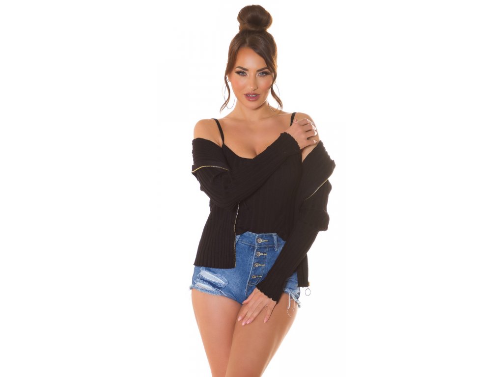 Set svetr na zip + crop top Lizzy černý