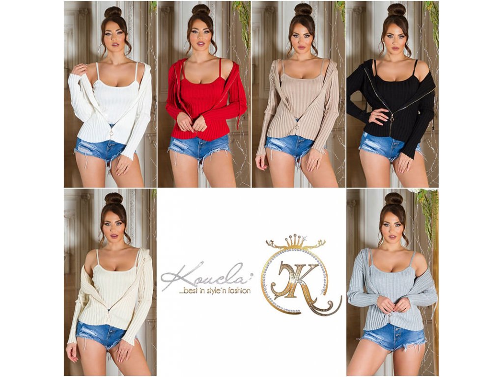 Set svetr na zip + crop top Lizzy černý