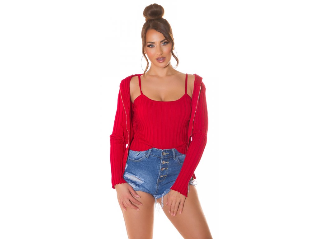 Set svetr na zip + crop top Lizzy červený