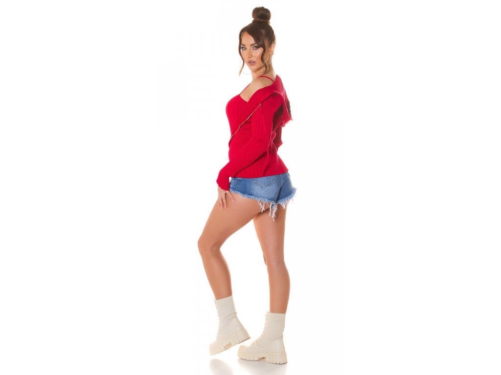 Set svetr na zip + crop top Lizzy červený