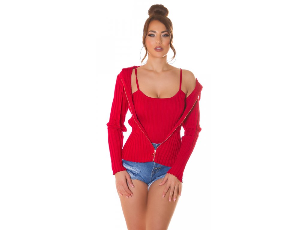 Set svetr na zip + crop top Lizzy červený