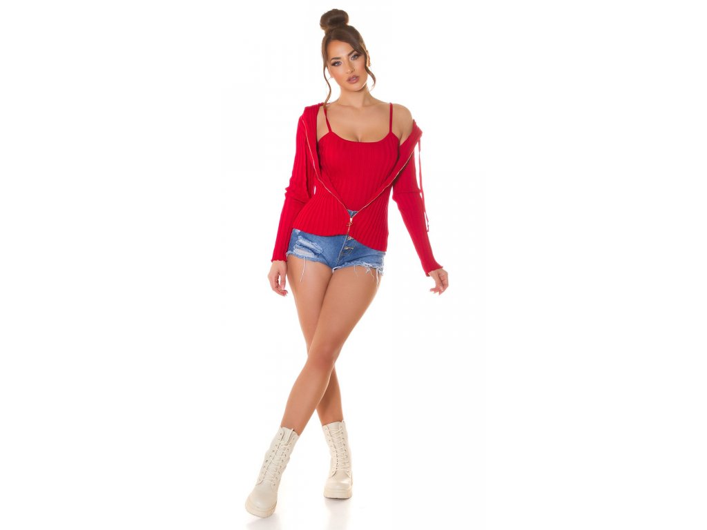 Set svetr na zip + crop top Lizzy červený