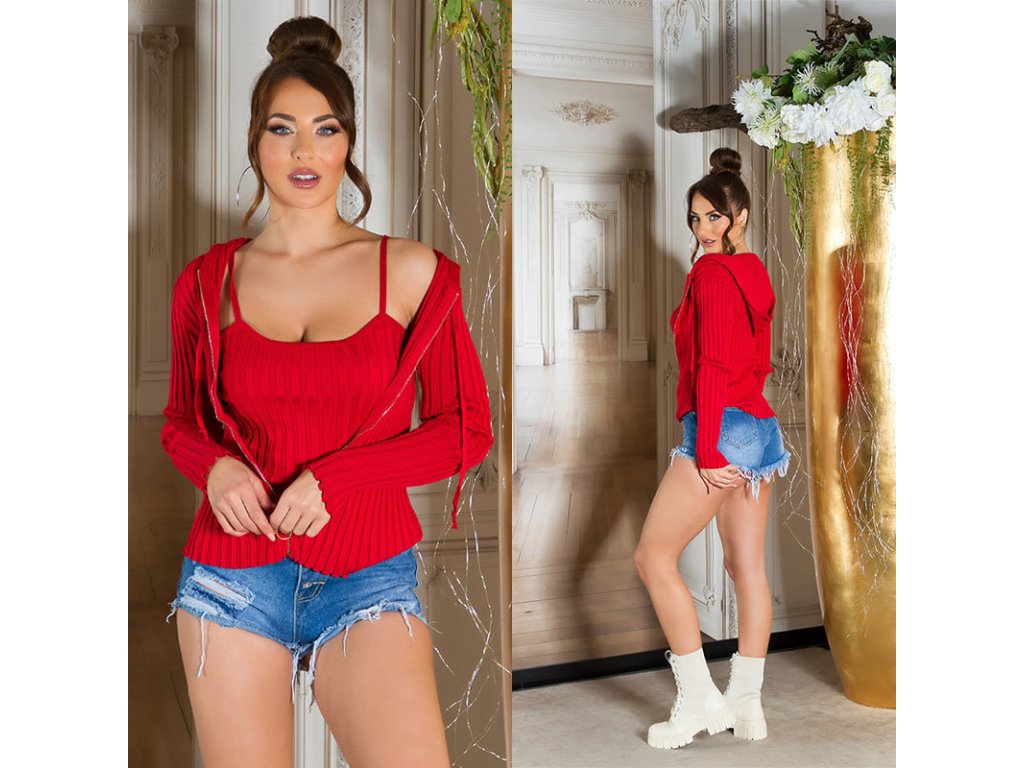 Set svetr na zip + crop top Lizzy červený
