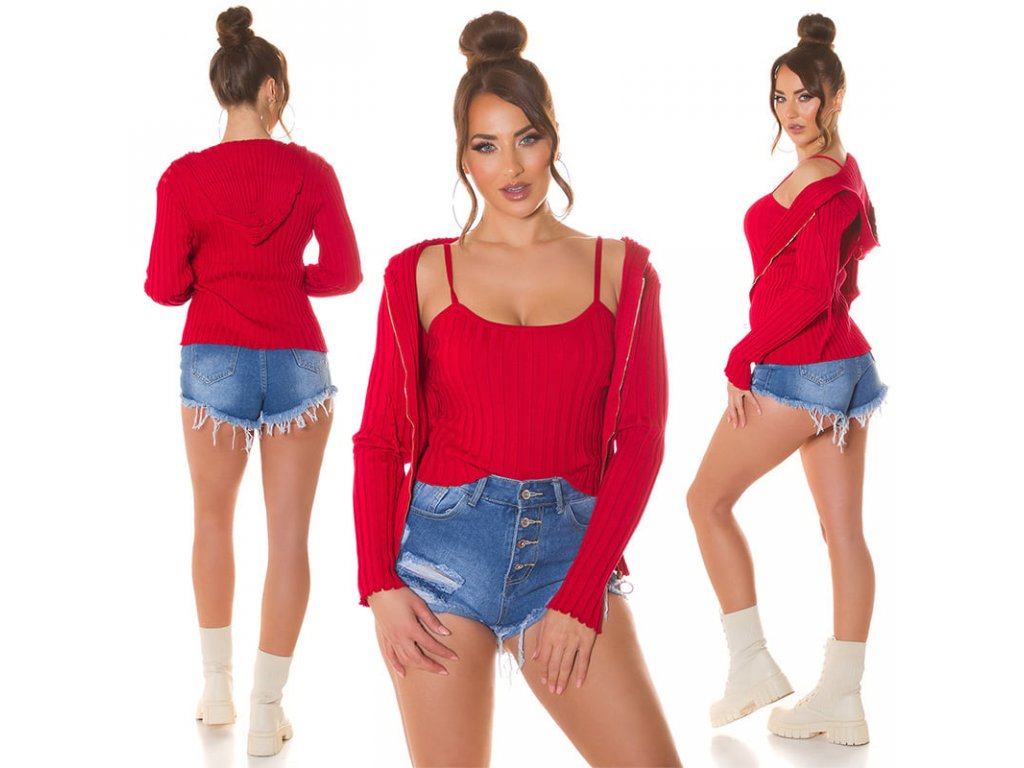 Set svetr na zip + crop top Lizzy červený