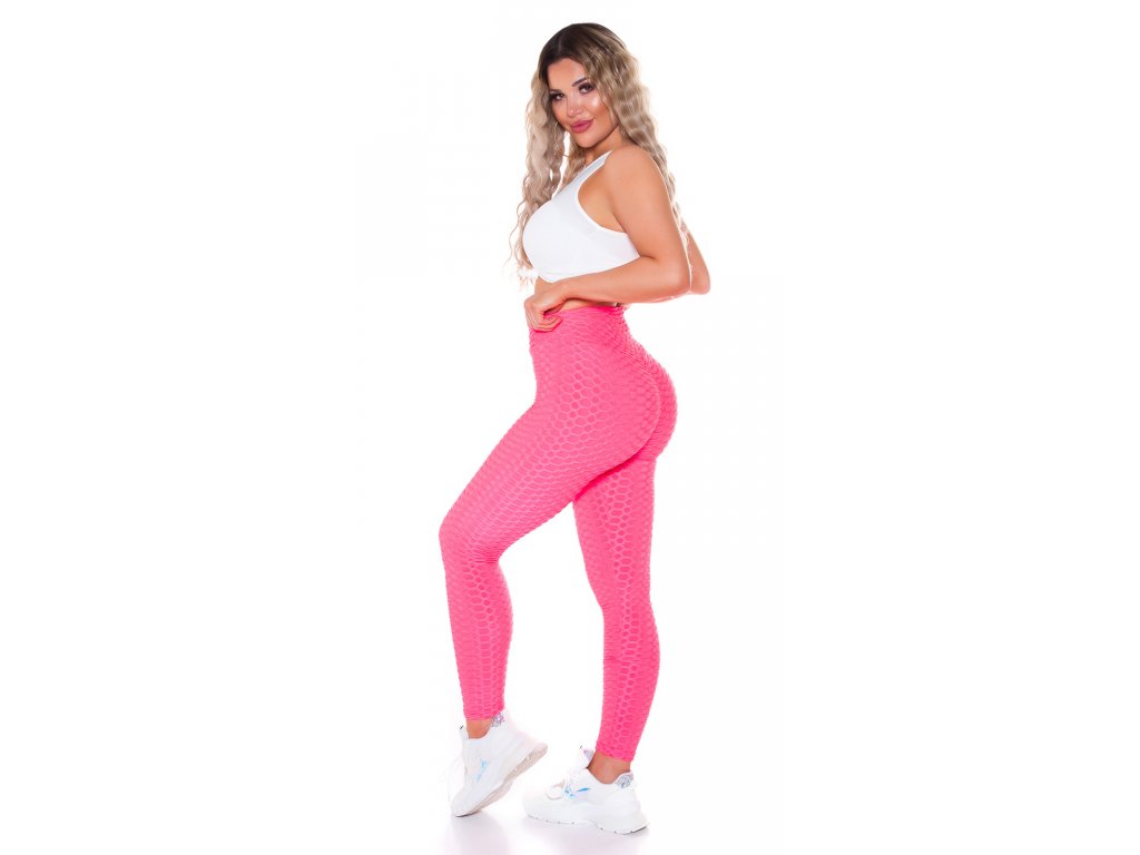 Sexy push-up legíny s vysokým pasem Brier neonově růžové
