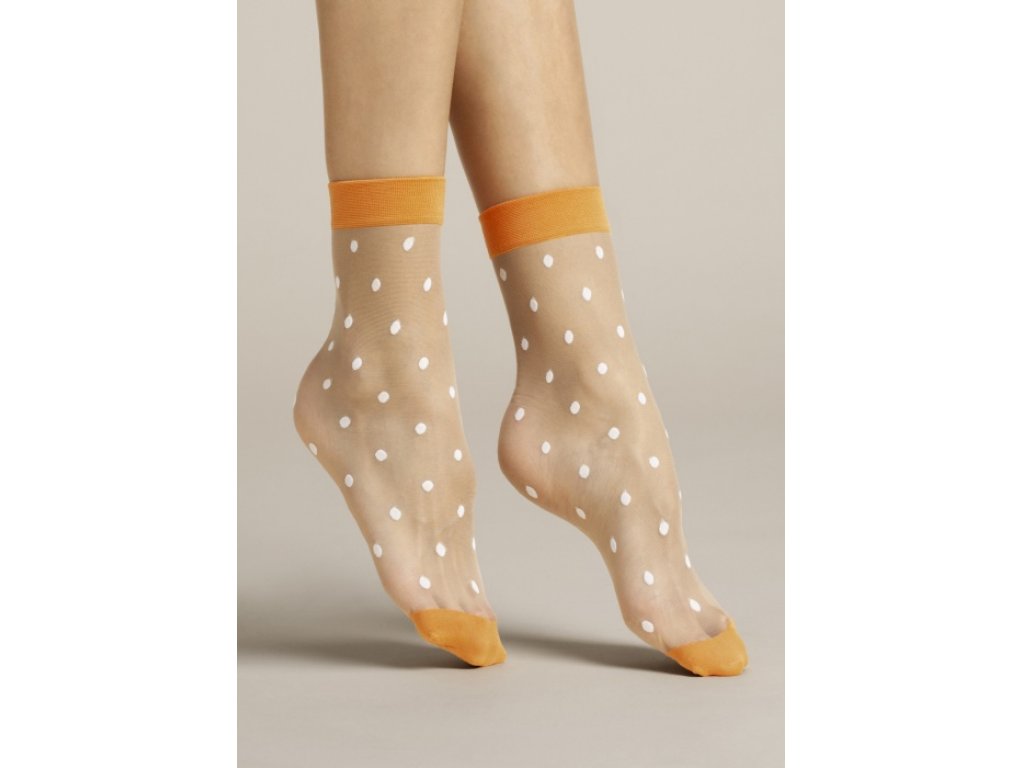 Silonové ponožky s puntíky 20 Den Kay oranžové/pudrové