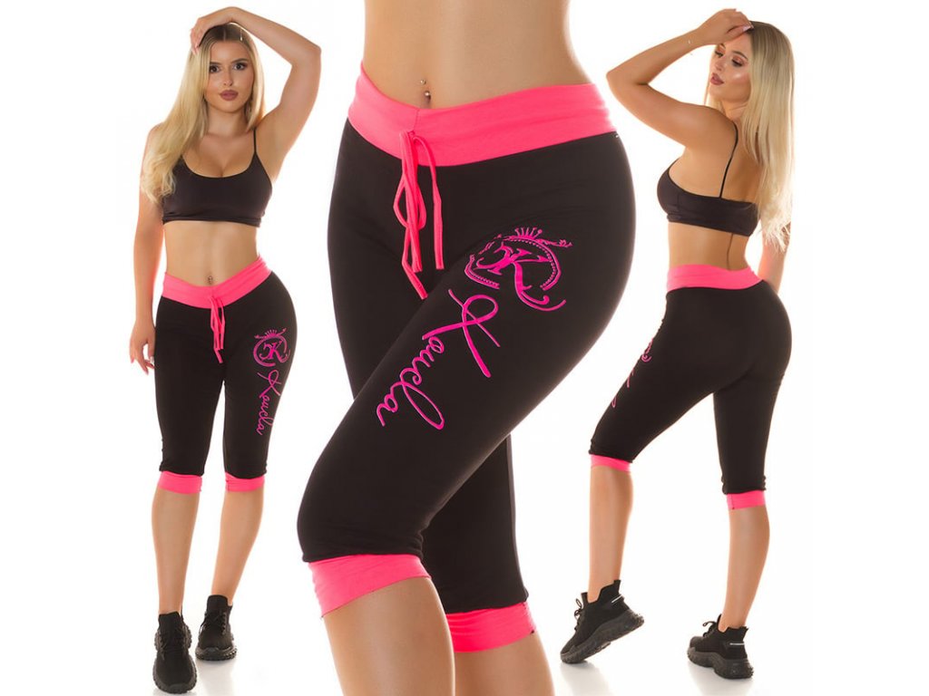 Sportovní capri kalhoty Koucla černé/růžové