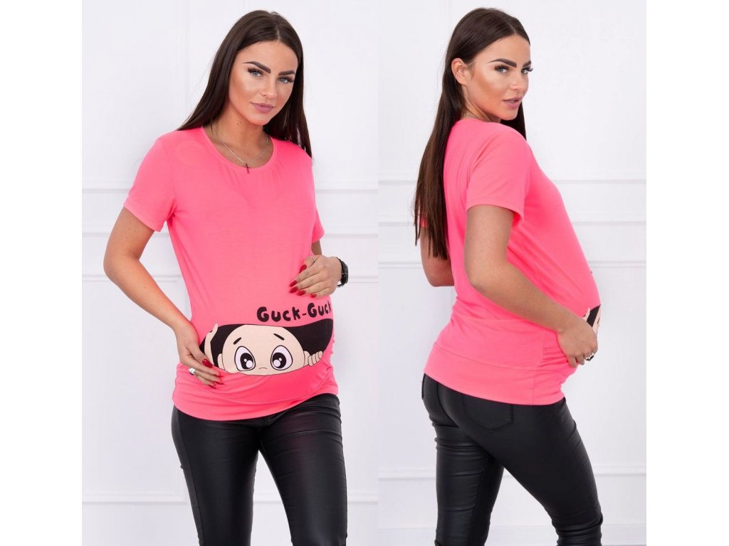 Těhotenské tričko Lallie neonově růžové
