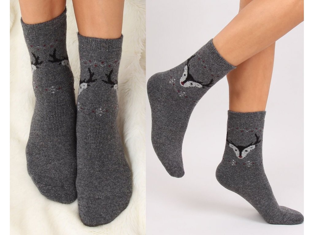Teplé ponožky se sobem Linsy šedé