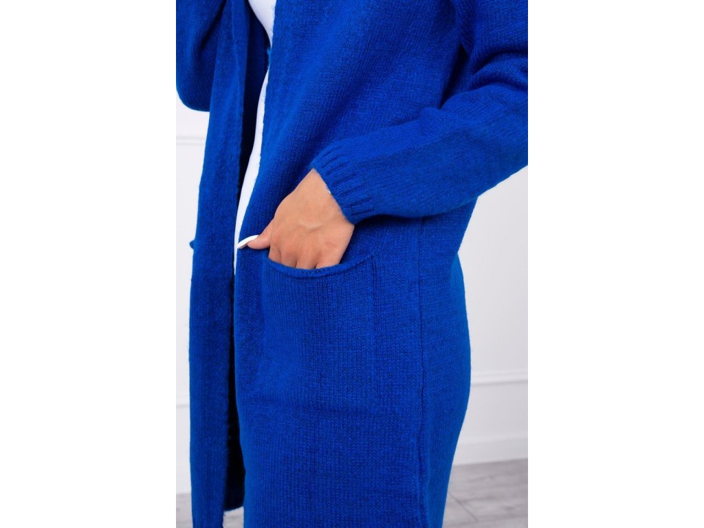 Teplý cardigan s kapucí a kapsami Kortney modrý