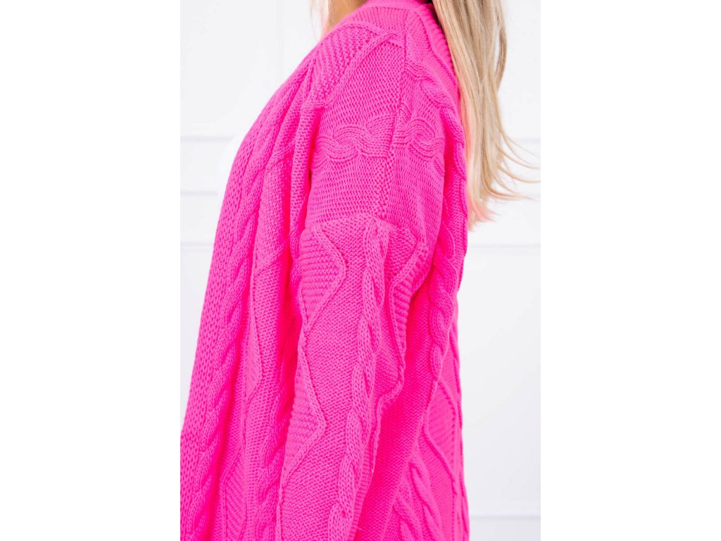 Teplý pletený cardigan Faye neonově růžový