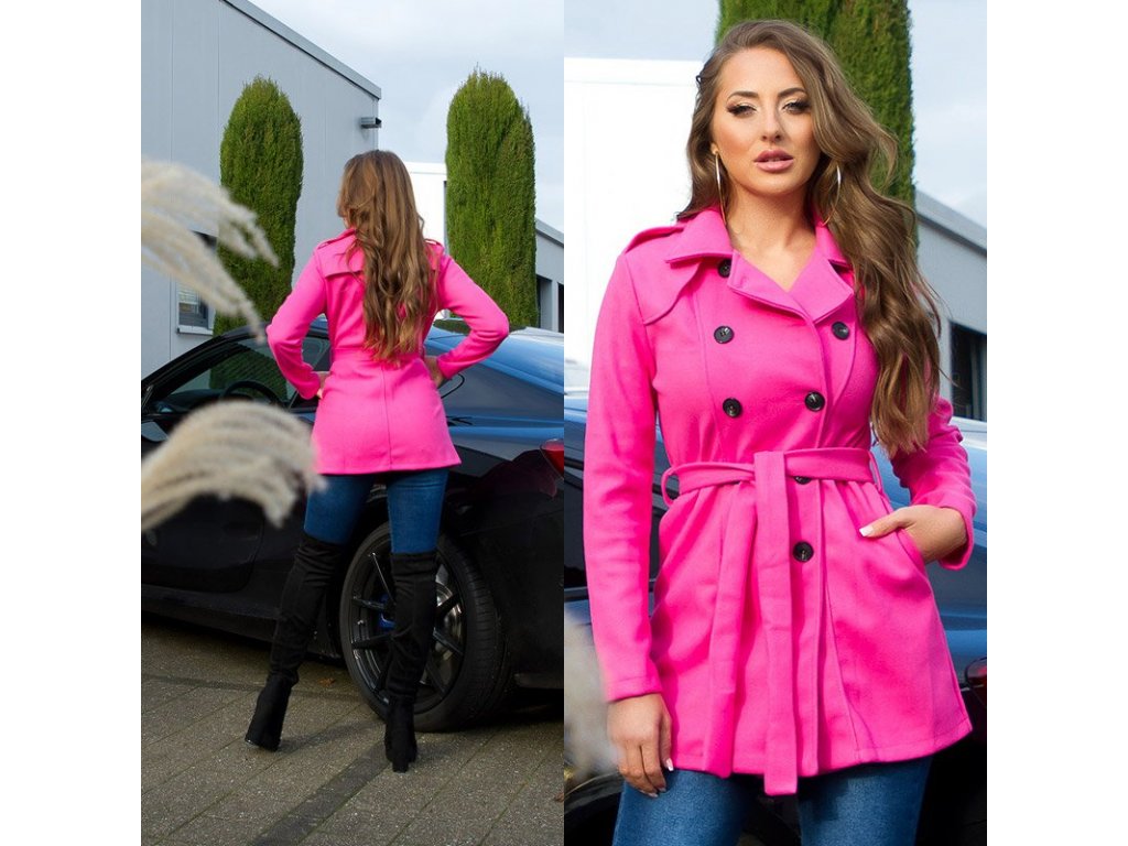 Trendy kabát s páskem a knoflíky Ailey růžový