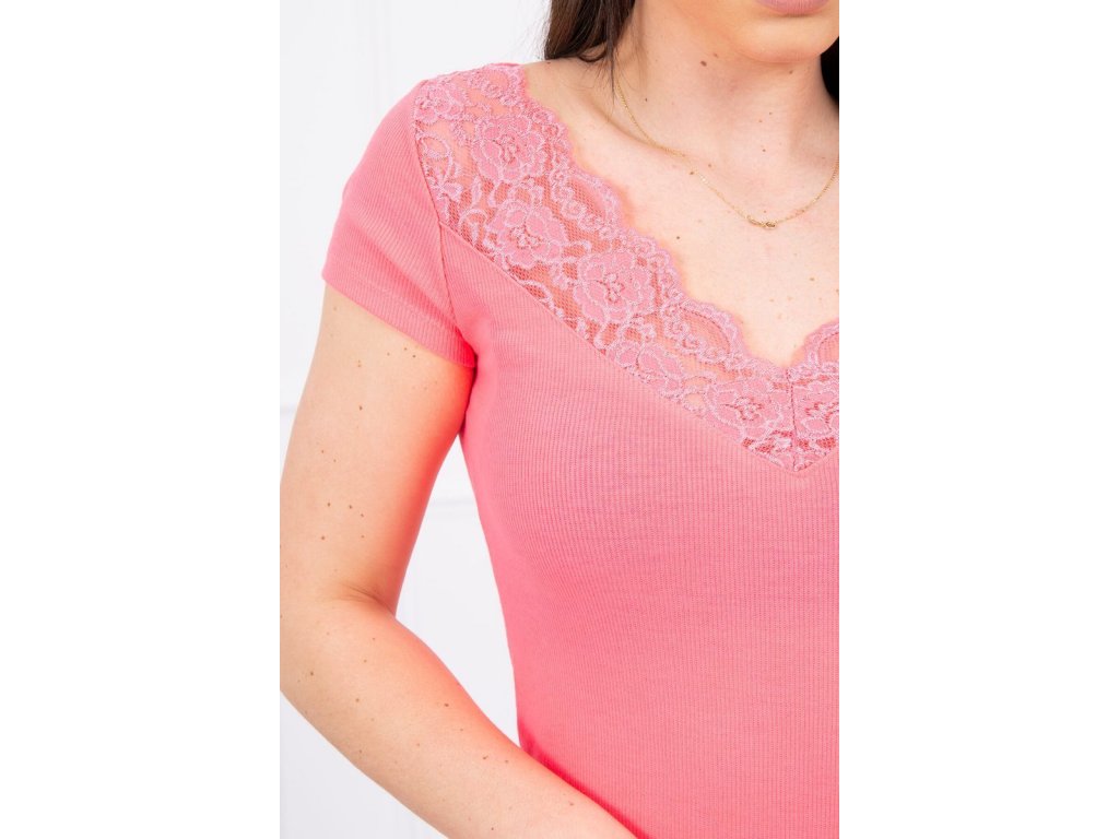 Tričko s krajkou Merla neonově růžové