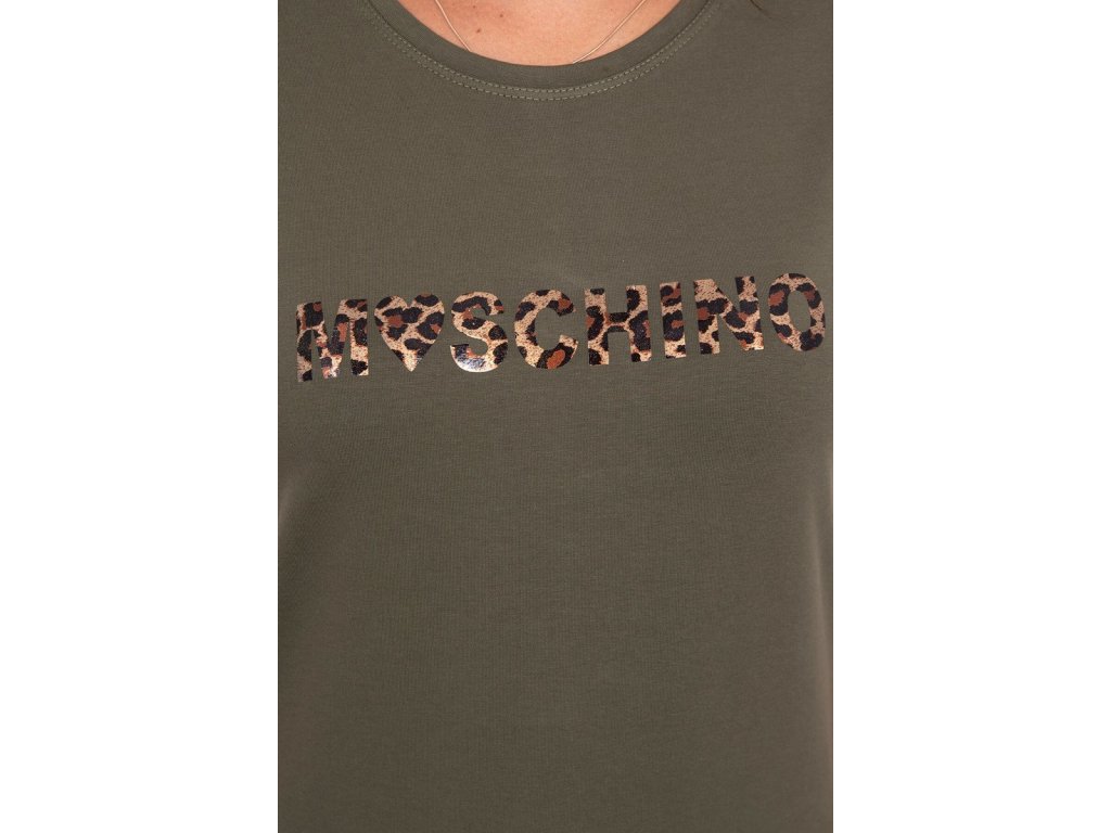Tričko s leopardím nápisem MOSCHINO khaki