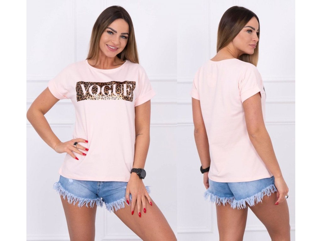 Tričko s leopardím vzorem VOGUE pudrově růžové
