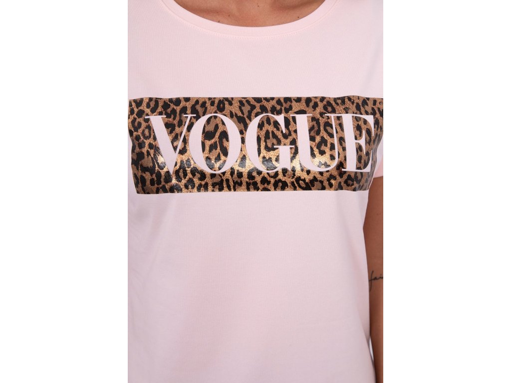 Tričko s leopardím vzorem VOGUE pudrově růžové