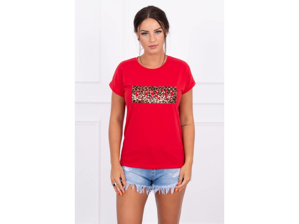Tričko s nápisem a leopardím potiskem Topsie červené