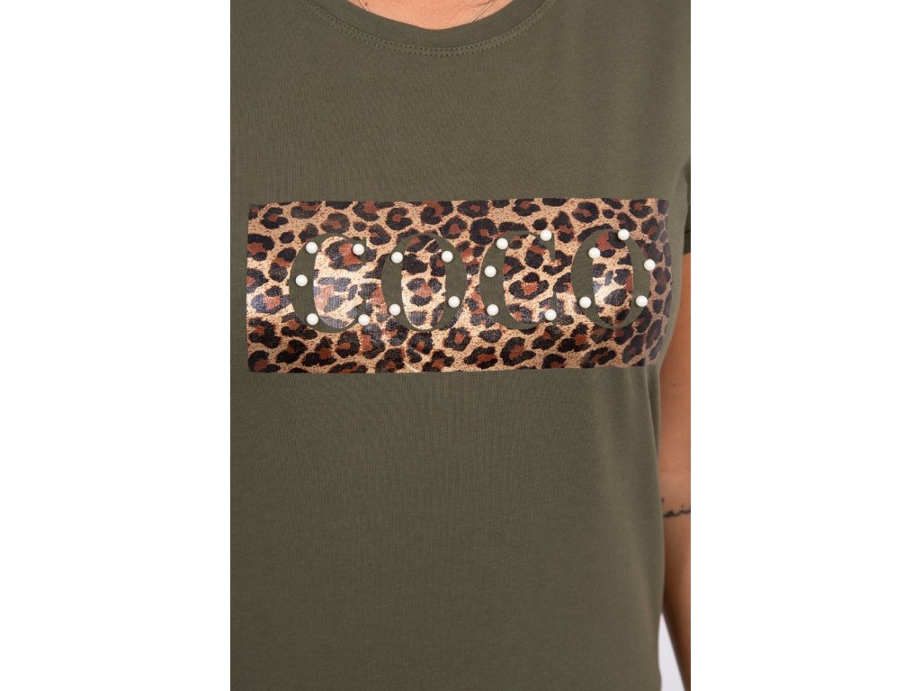 Tričko s nápisem a leopardím potiskem Topsie khaki